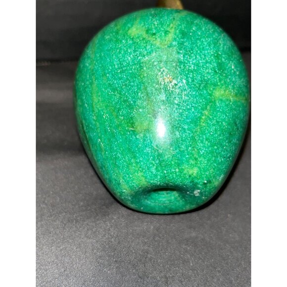 Vintage Emerald Green Marble Apple with Brass Leaf Paperweight 3” - Picture 4 of 5